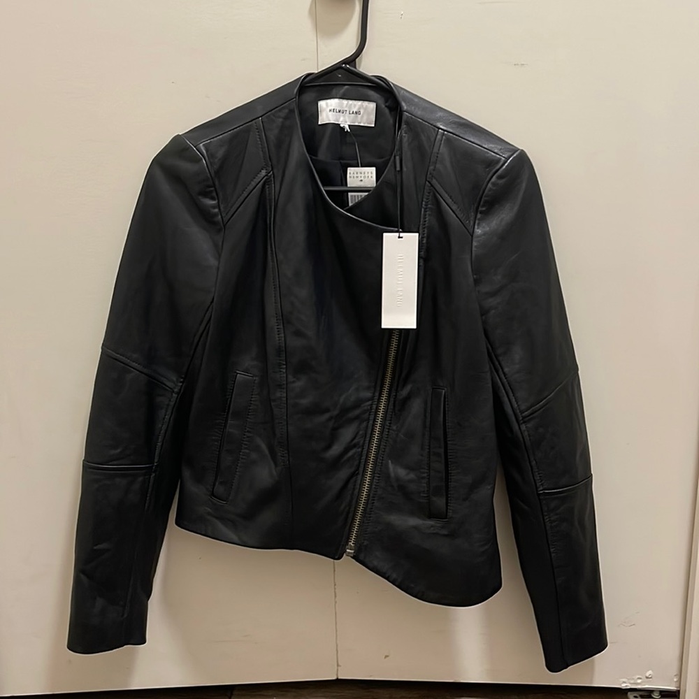 Helmet lang leather jacket